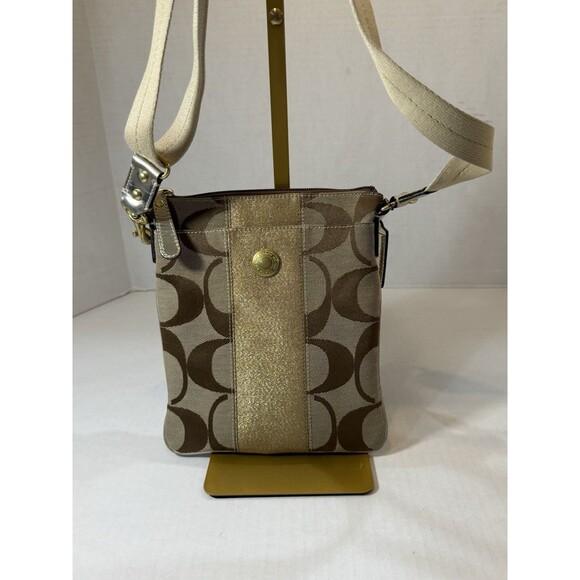 Coach Signature Jacquard North South Gold Lurex CROSSBODY SWINGPACK 42246 Mint - Picture 1 of 16